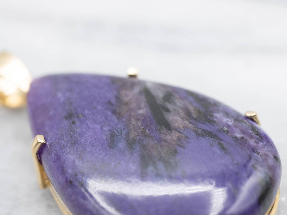Oversized Teardrop Charoite Cabochon Pendant