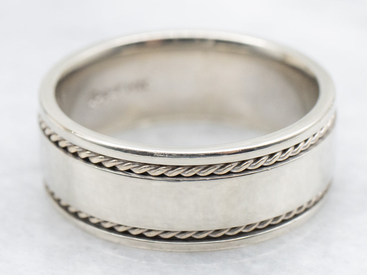 Nautical White Gold Wedding Band with Rope Twist Edge