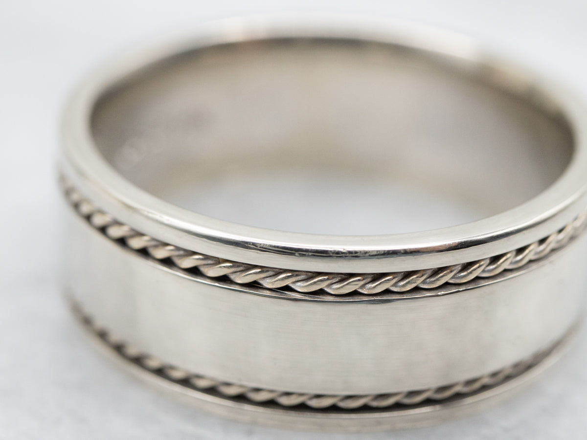 Nautical White Gold Wedding Band with Rope Twist Edge