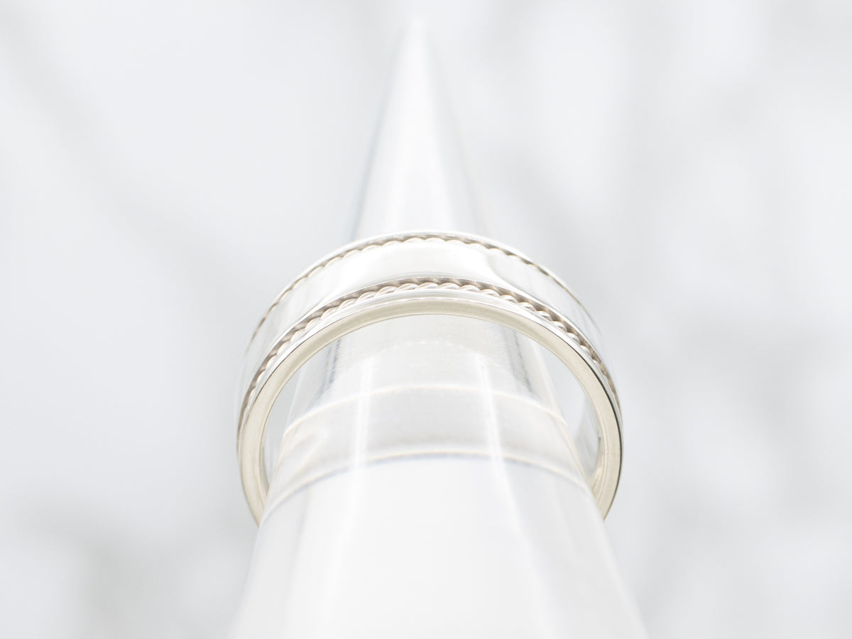 Nautical White Gold Wedding Band with Rope Twist Edge