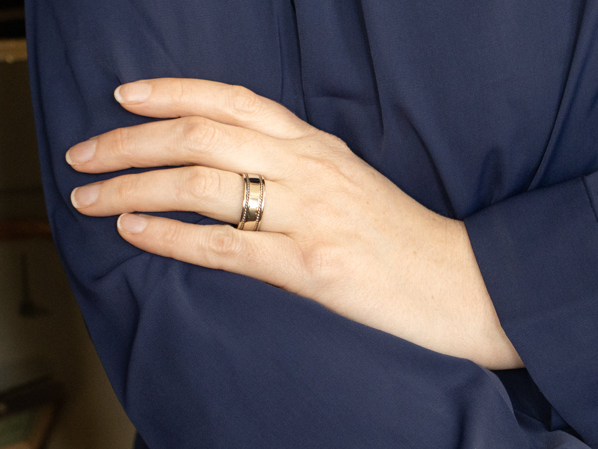 Nautical White Gold Wedding Band with Rope Twist Edge