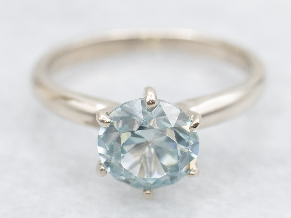 White Gold Blue Zircon Solitaire Ring