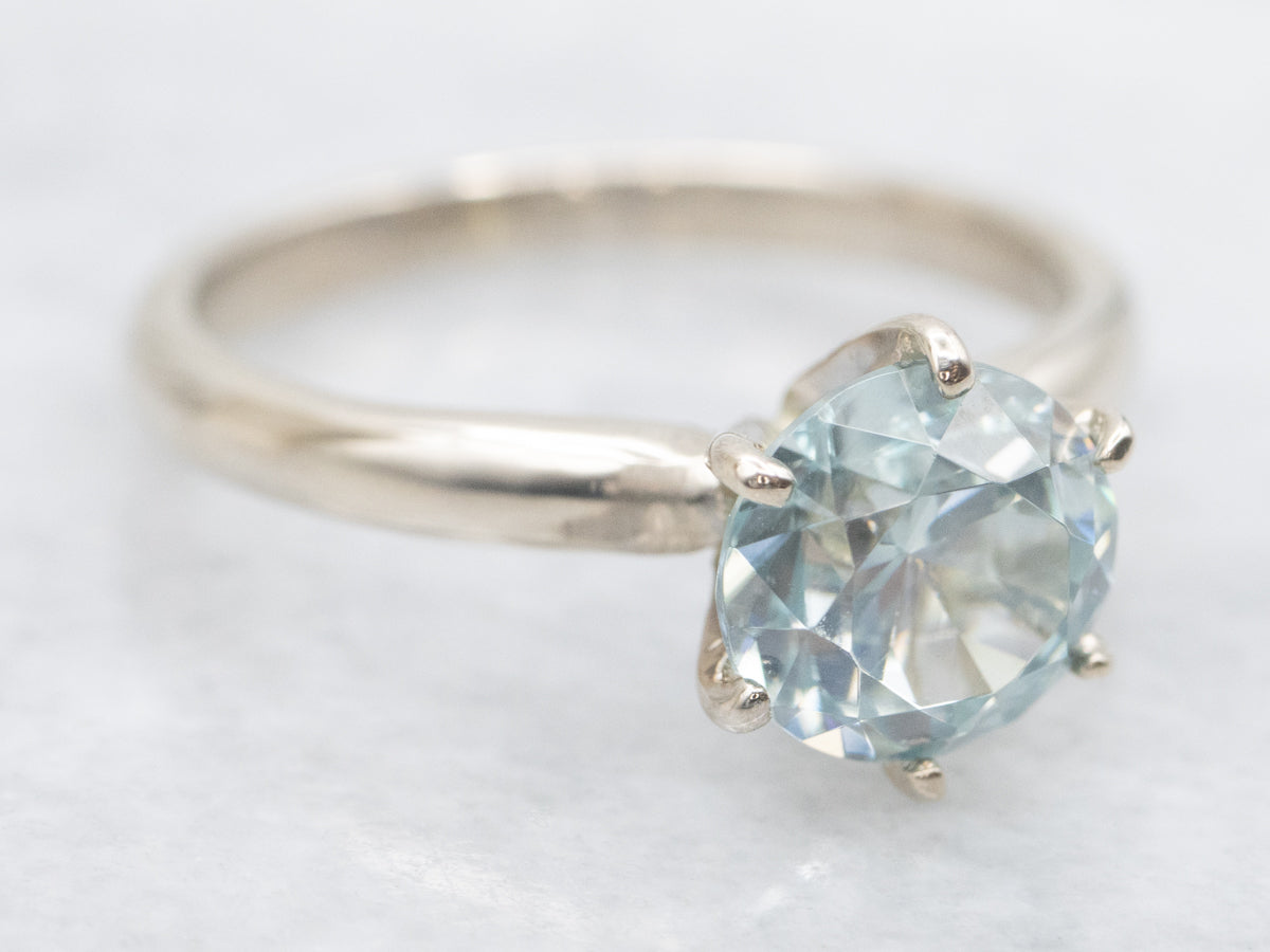 White Gold Blue Zircon Solitaire Ring