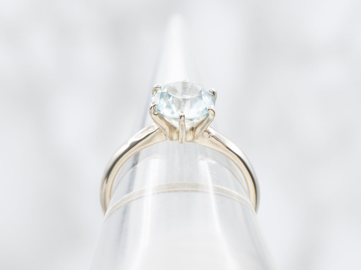 White Gold Blue Zircon Solitaire Ring