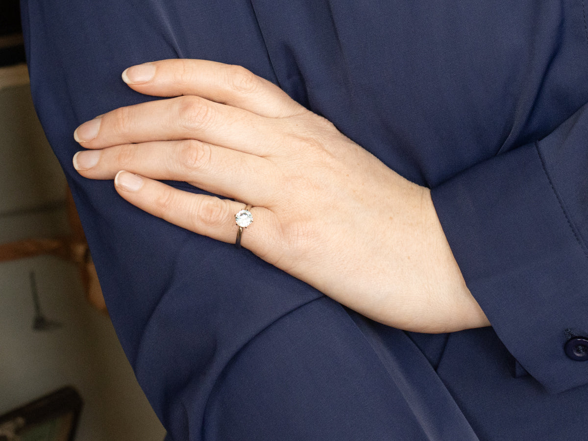 White Gold Blue Zircon Solitaire Ring