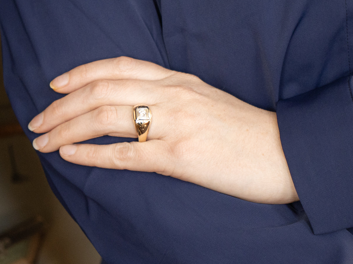 Men's Mid-Century European Cut Diamond Solitaire Ring