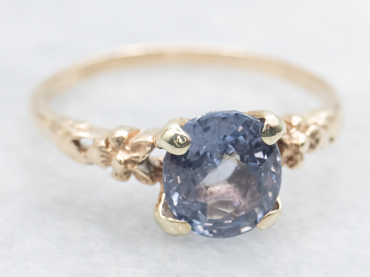 Antique Rose Gold and Purple Spinel Floral Solitaire Ring