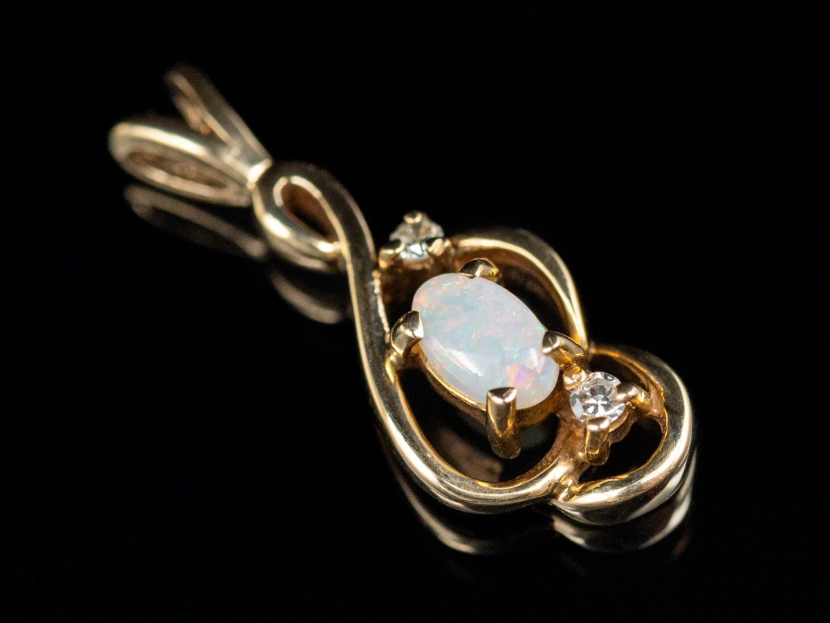 Gold Treble Clef Opal and Diamond Pendant