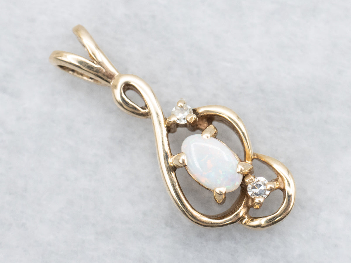 Gold Treble Clef Opal and Diamond Pendant