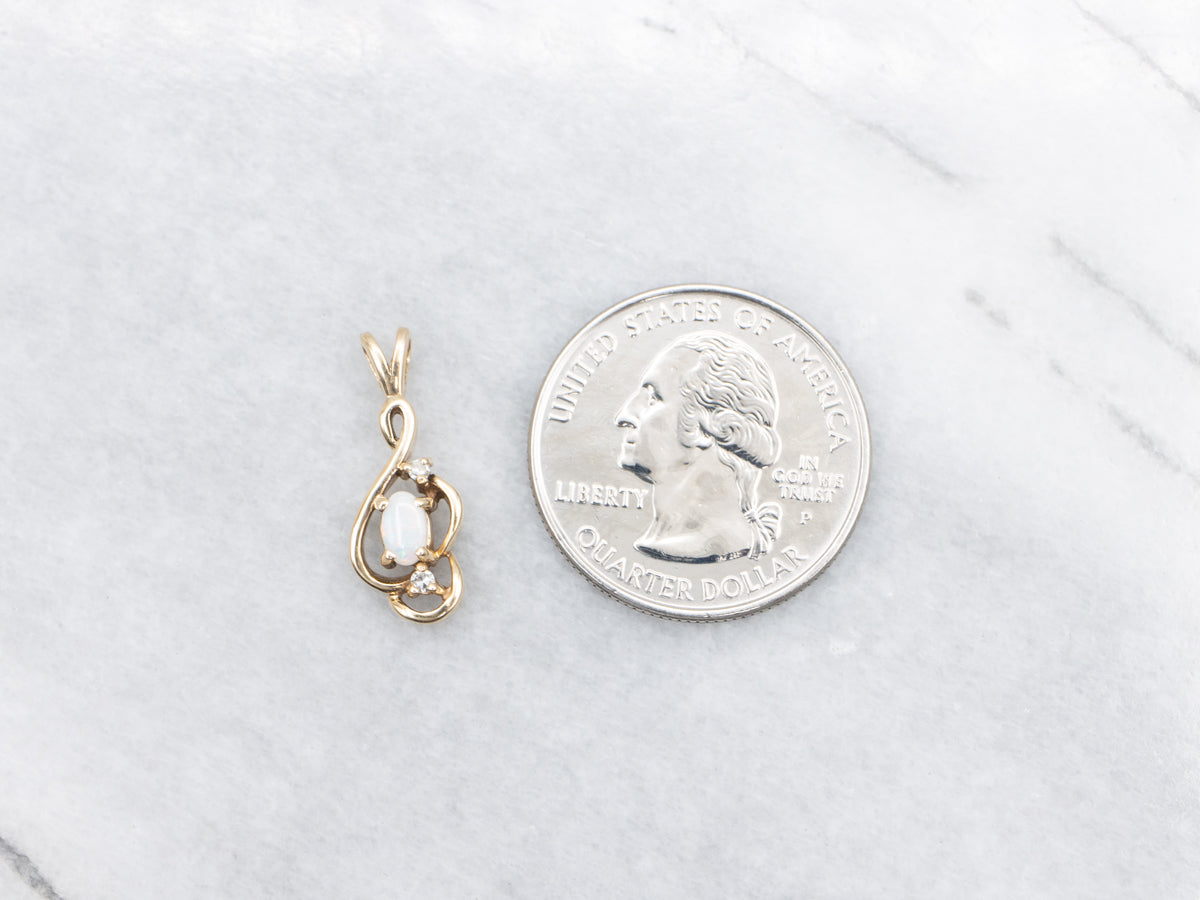 Gold Treble Clef Opal and Diamond Pendant