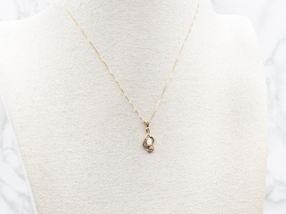 Gold Treble Clef Opal and Diamond Pendant