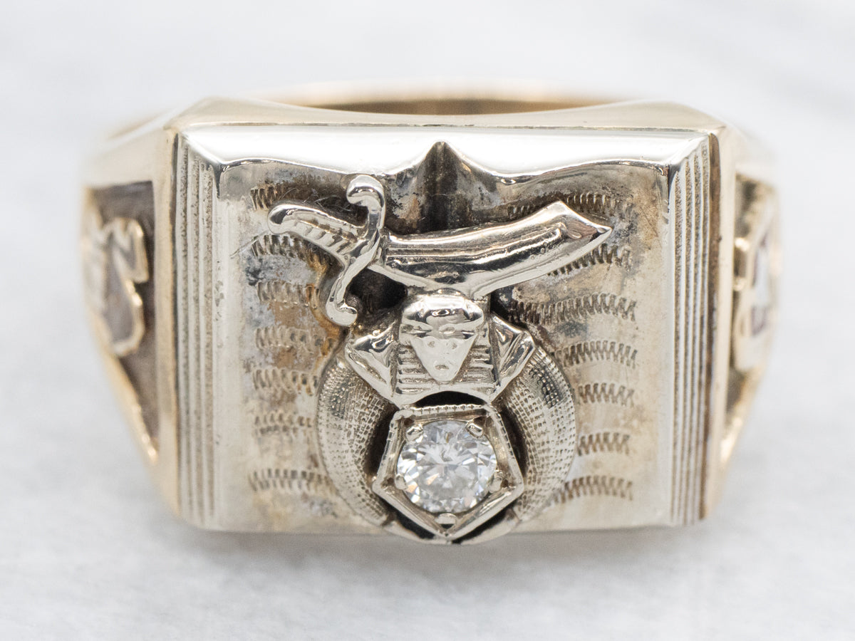 Men's Vintage Diamond and Gold Shriners Ring