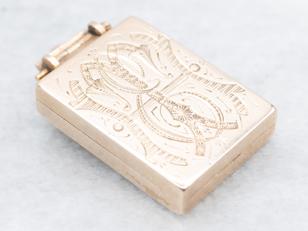 Victorian Gold Engraved Monogram and Butterfly Rectangle Locket