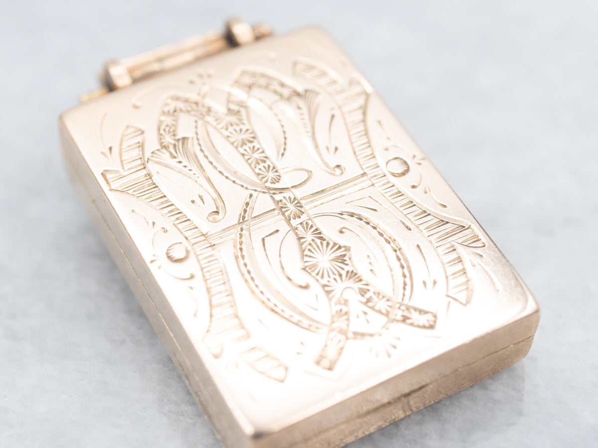 Victorian Gold Engraved Monogram and Butterfly Rectangle Locket