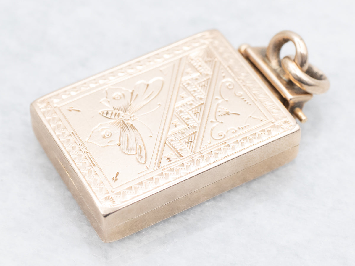 Victorian Gold Engraved Monogram and Butterfly Rectangle Locket