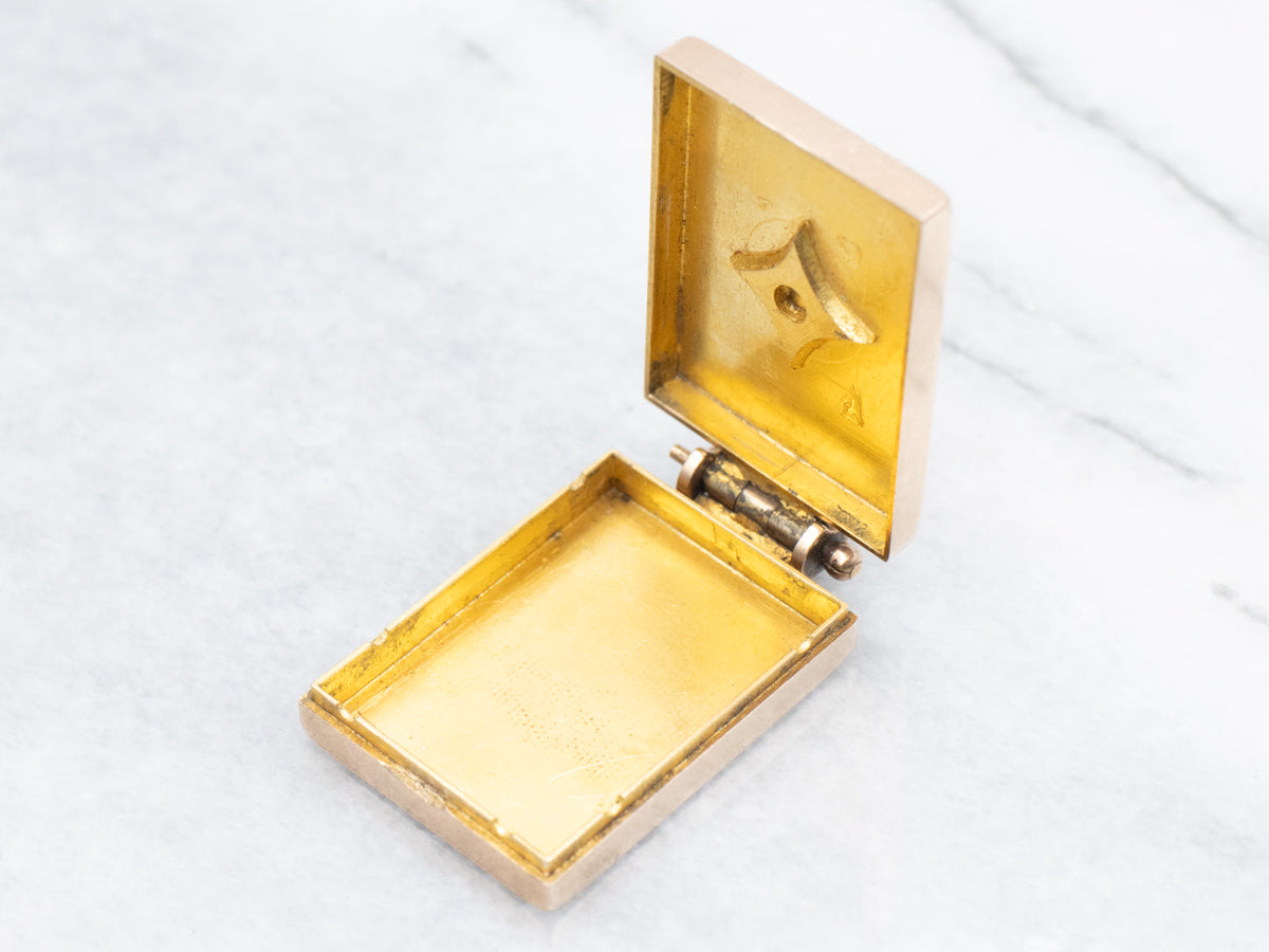 Victorian Gold Engraved Monogram and Butterfly Rectangle Locket