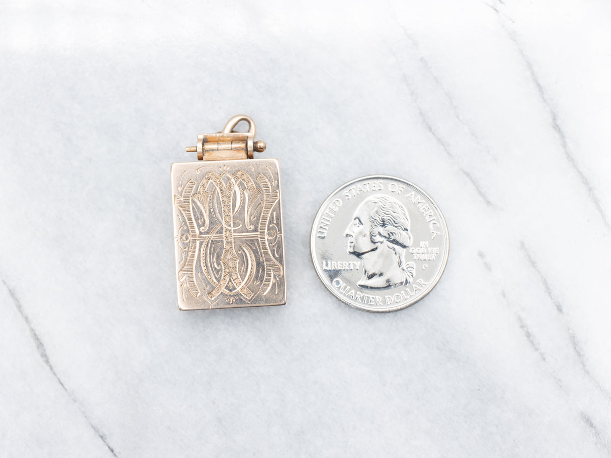 Victorian Gold Engraved Monogram and Butterfly Rectangle Locket