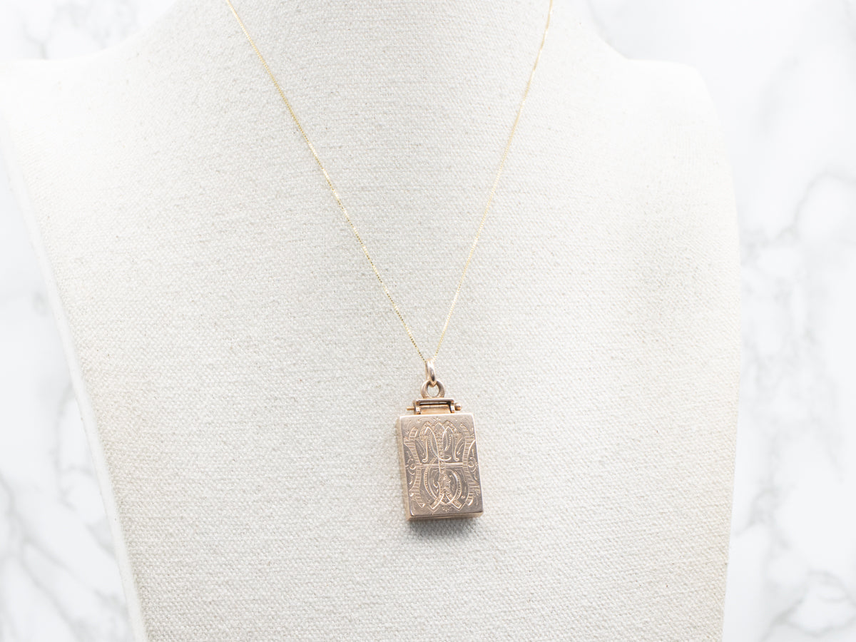 Victorian Gold Engraved Monogram and Butterfly Rectangle Locket