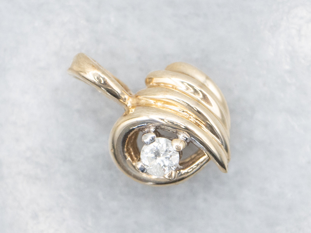 Modernist Gold Diamond Wrap Heart Pendant