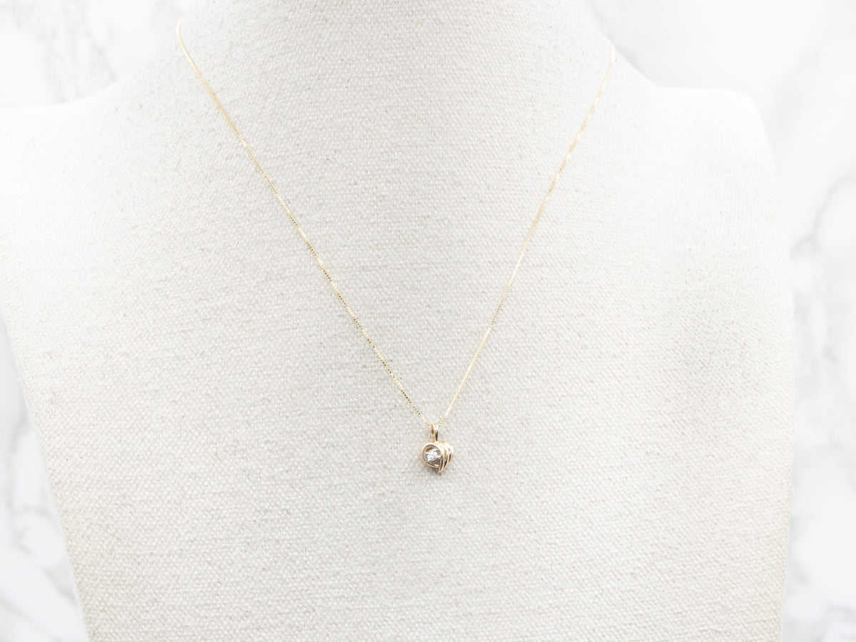 Modernist Gold Diamond Wrap Heart Pendant