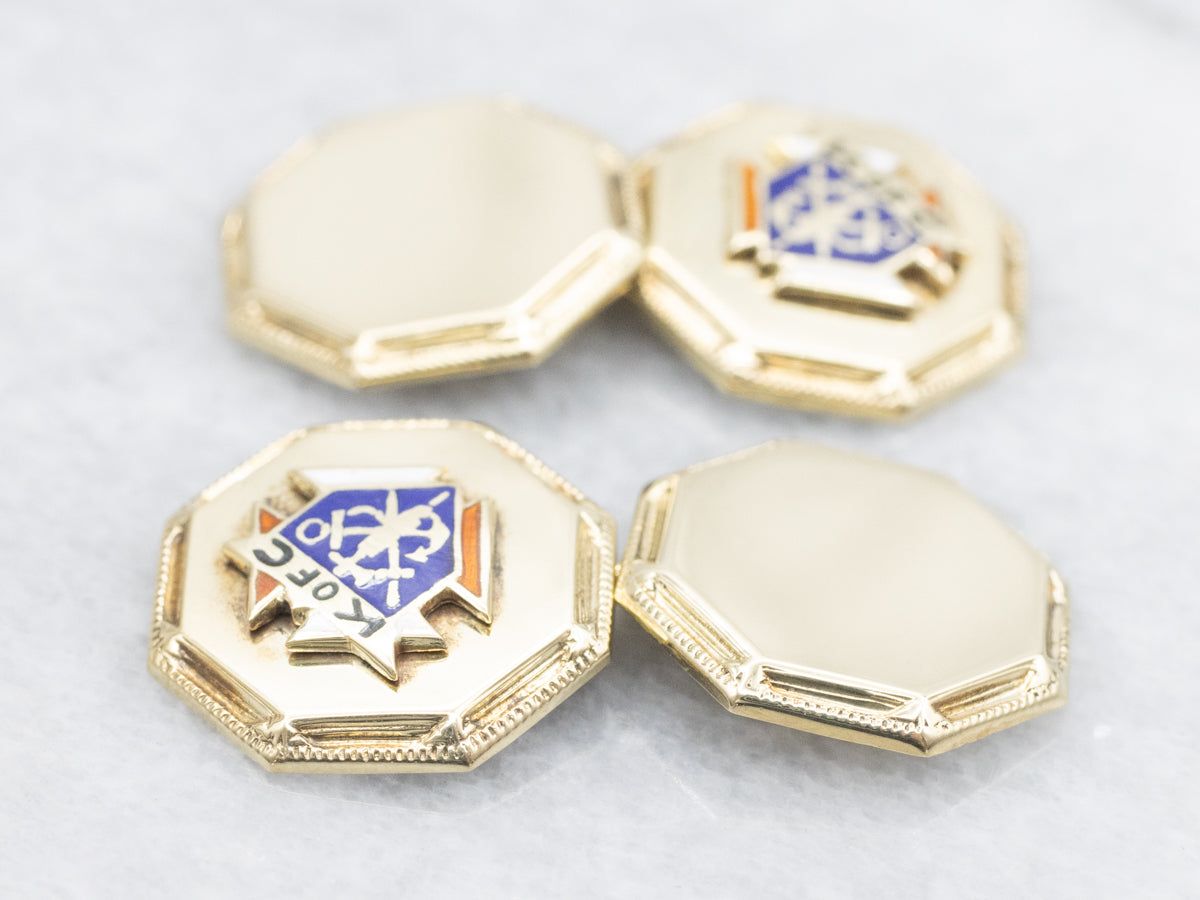 Vintage Gold and Enamel Knights of Columbus Cufflinks