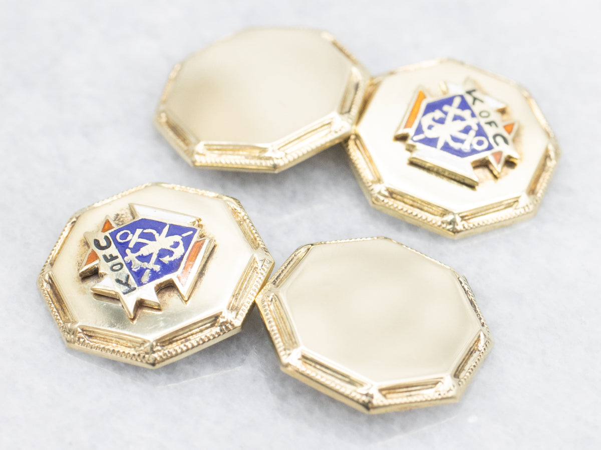 Vintage Gold and Enamel Knights of Columbus Cufflinks