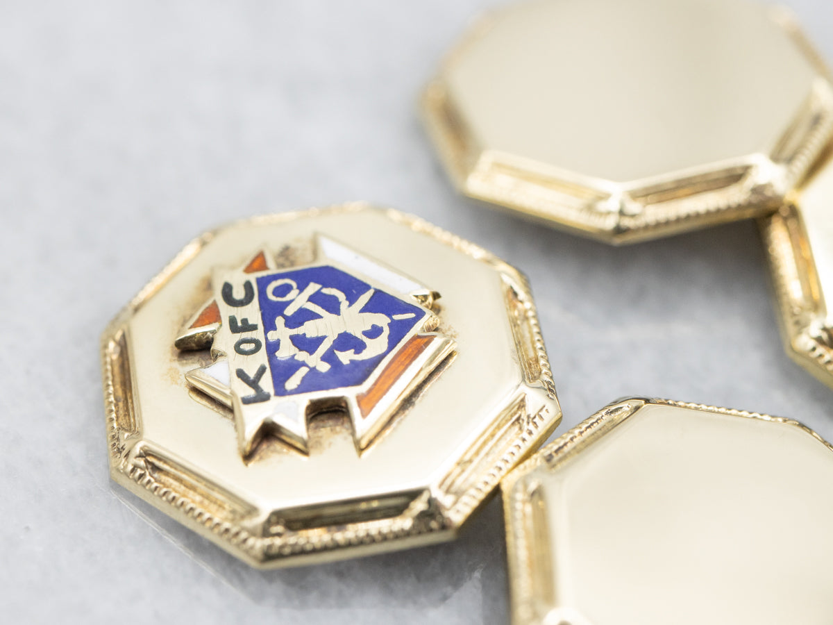 Vintage Gold and Enamel Knights of Columbus Cufflinks