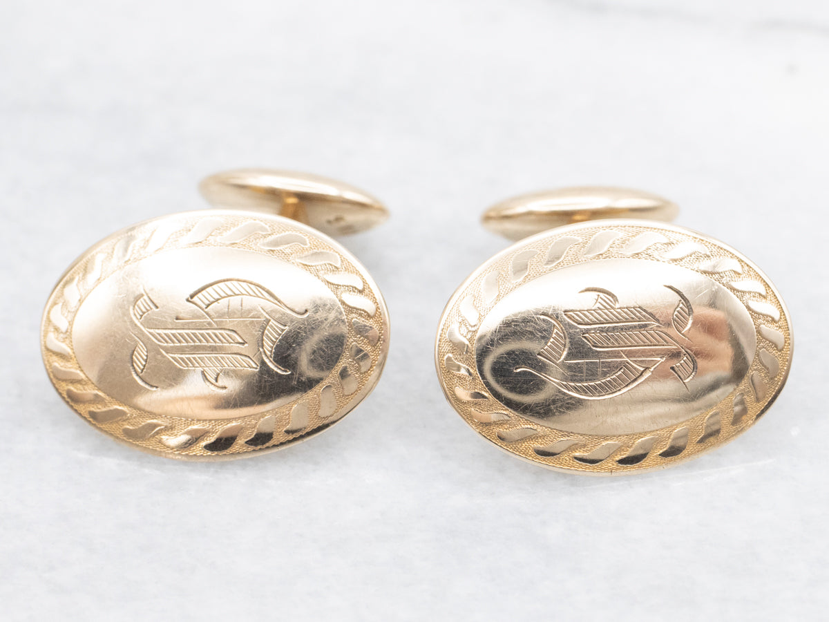 Antique Gold Letter "H" Engraved Cufflinks