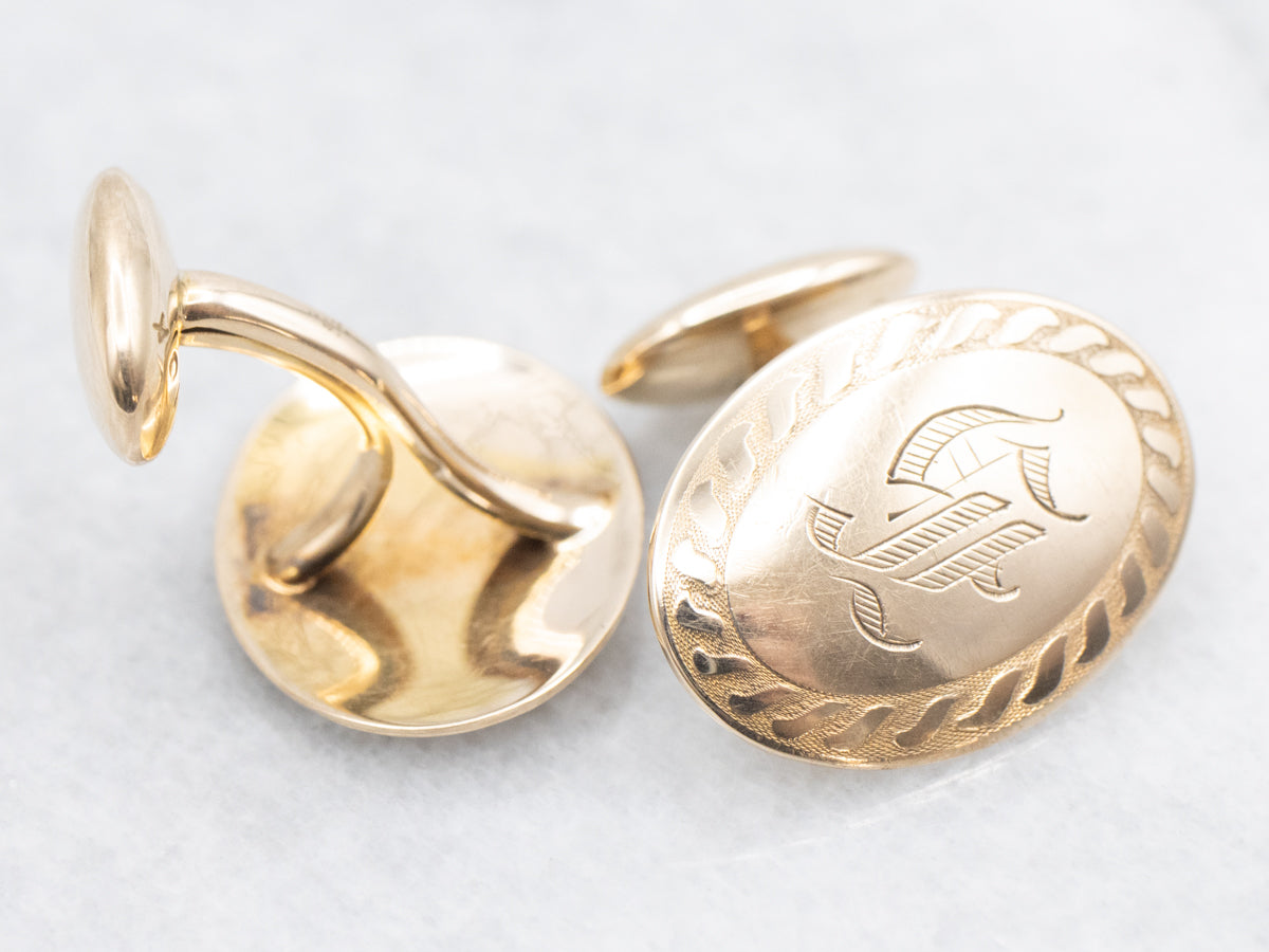 Antique Gold Letter "H" Engraved Cufflinks