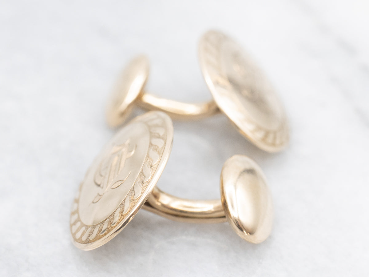 Antique Gold Letter "H" Engraved Cufflinks