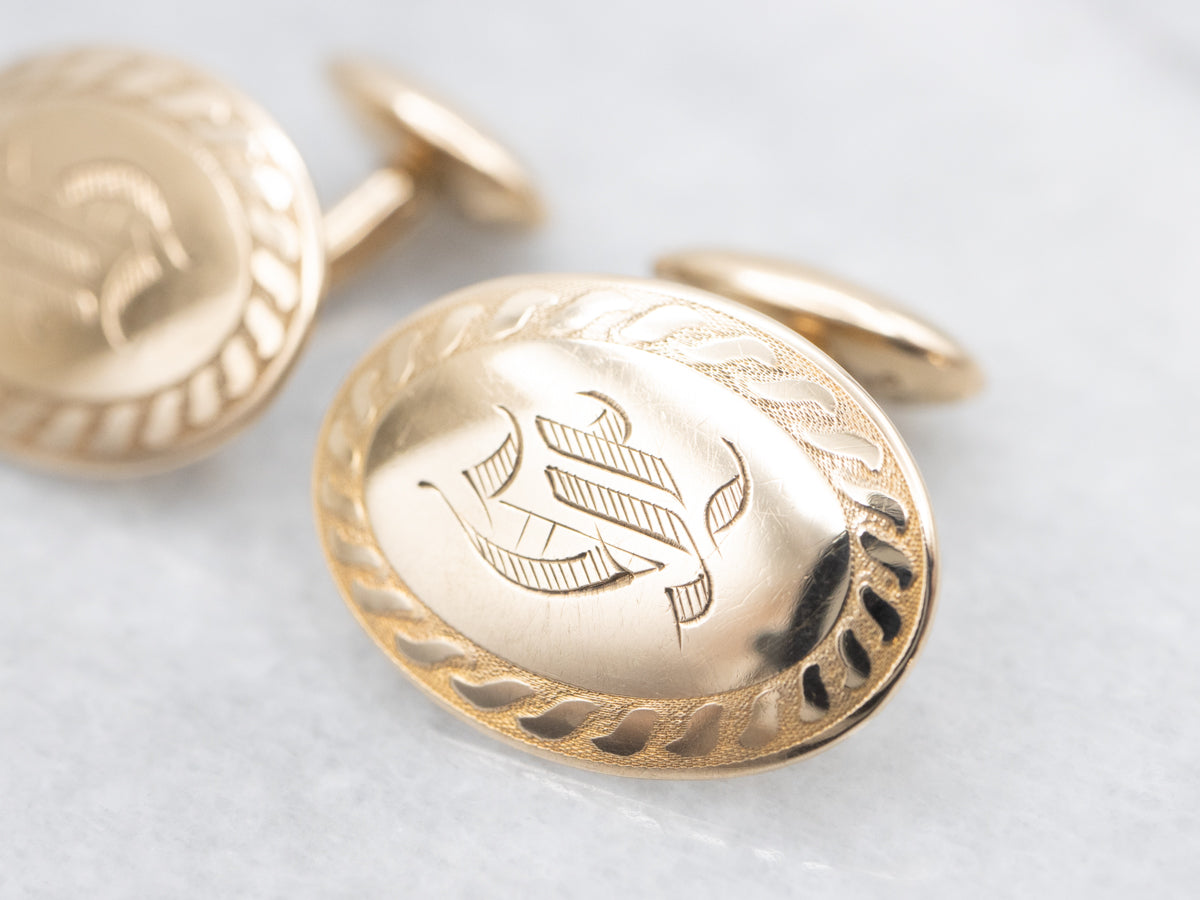 Antique Gold Letter "H" Engraved Cufflinks
