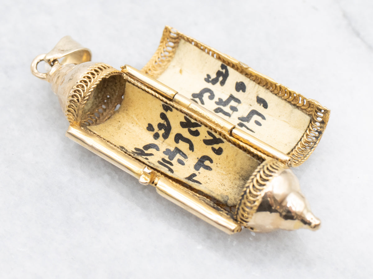 Beautiful Turquoise Enamel and Gold Mezuzah Pendant