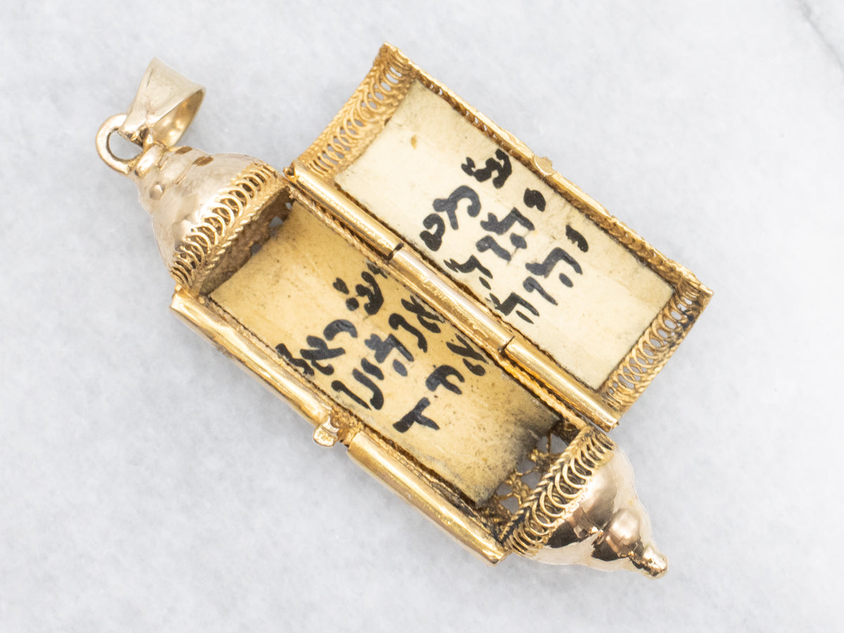 Beautiful Turquoise Enamel and Gold Mezuzah Pendant