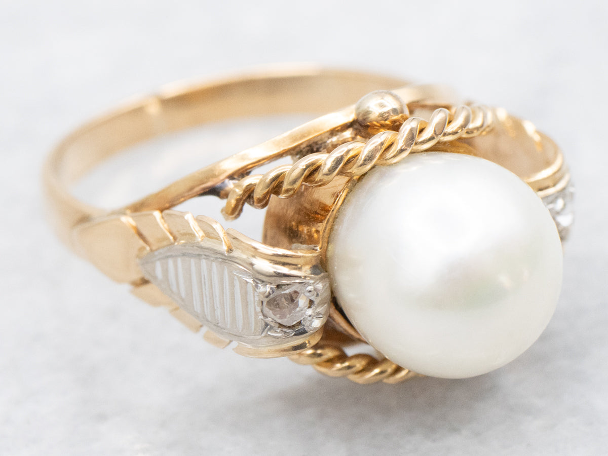 Vintage Two Tone Pearl and Rose Cut Diamond Ring