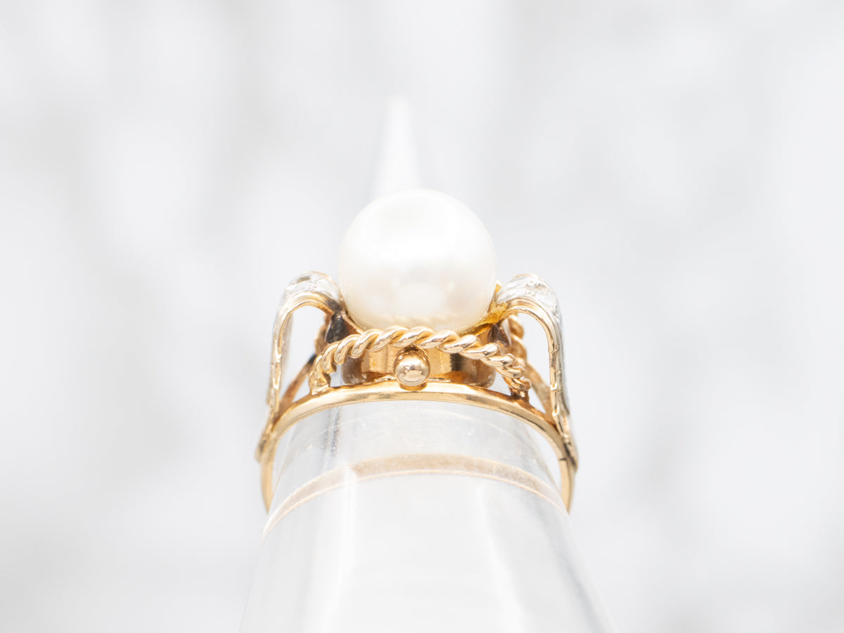 Vintage Two Tone Pearl and Rose Cut Diamond Ring