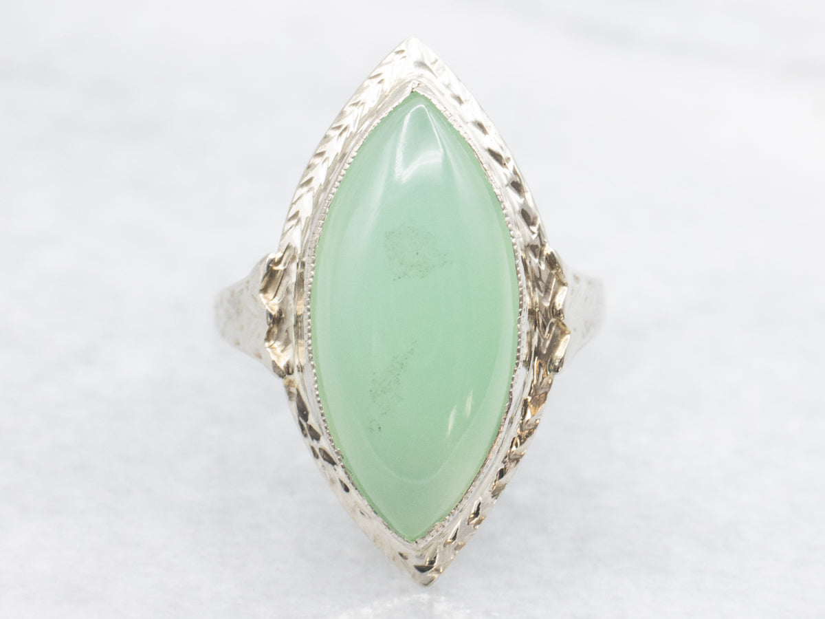 Soft Green Nephrite Jade in Antique Art Deco Setting