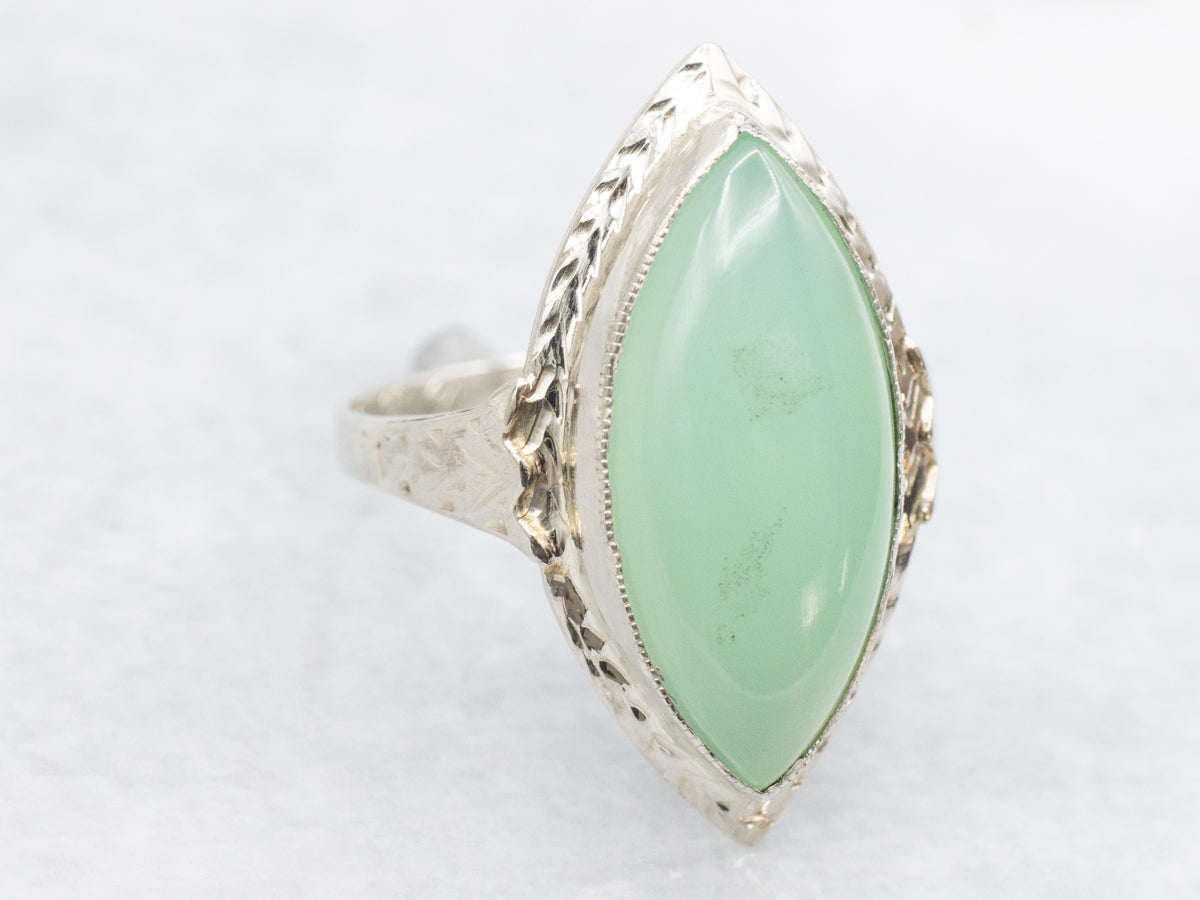 Soft Green Nephrite Jade in Antique Art Deco Setting