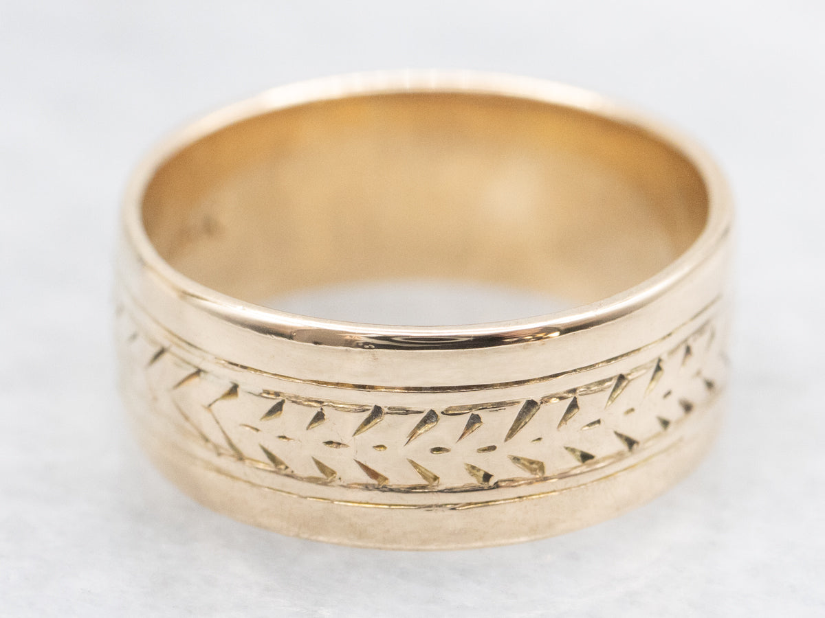 Vintage Gold Wide Wheat Patterned Band