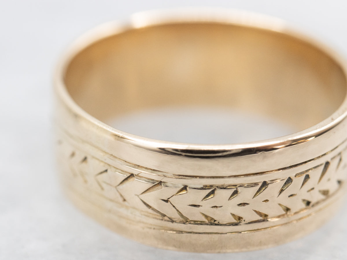 Vintage Gold Wide Wheat Patterned Band