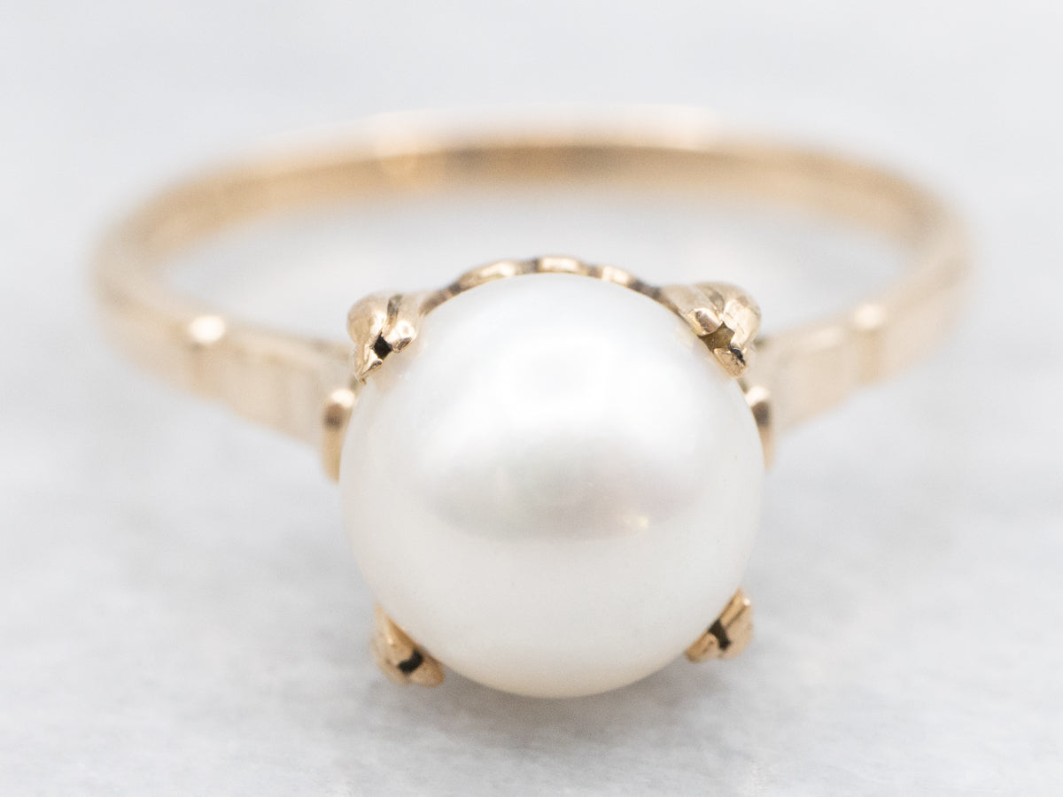 Vintage Gold Pearl Solitaire Ring