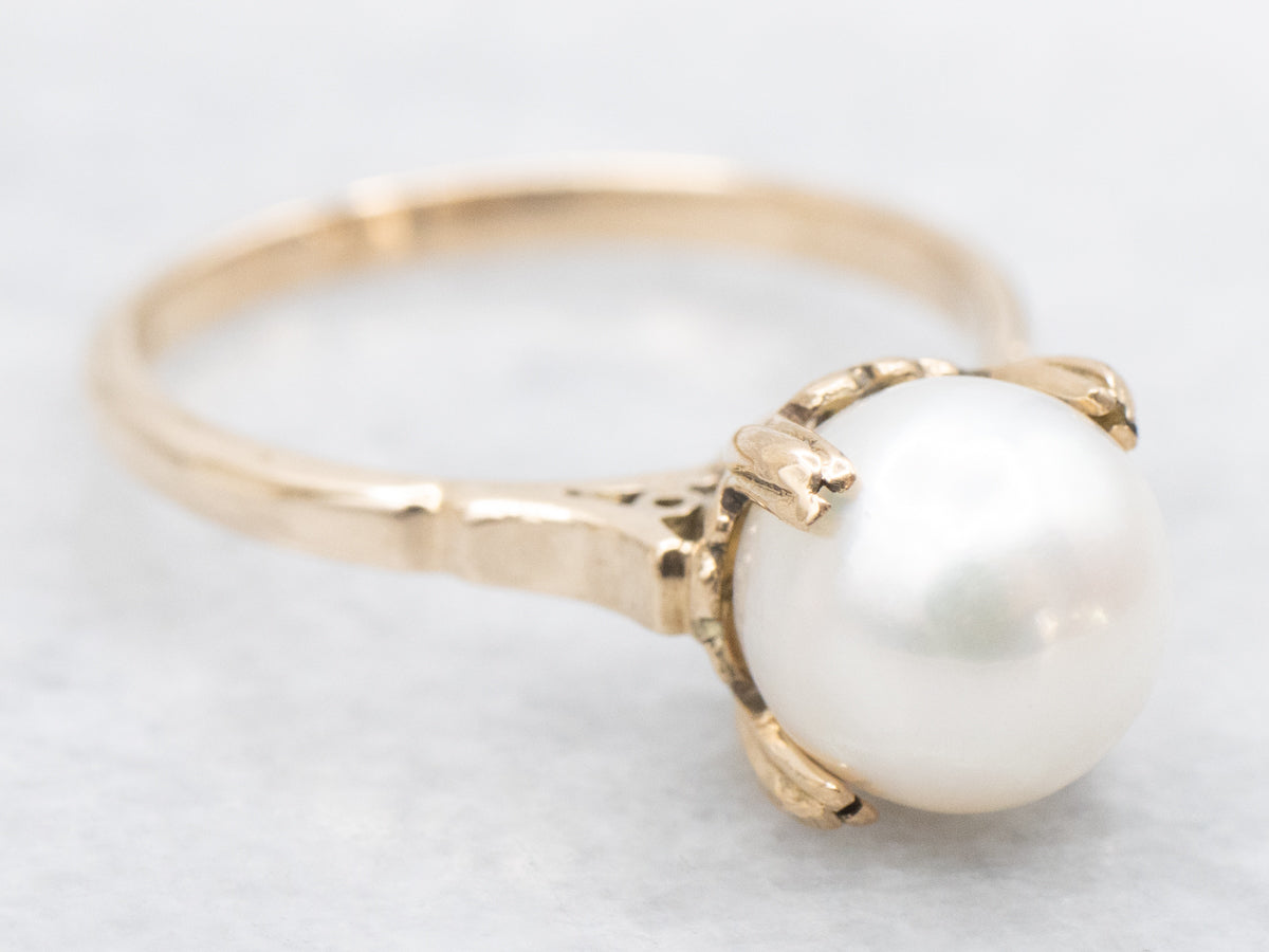 Vintage Gold Pearl Solitaire Ring