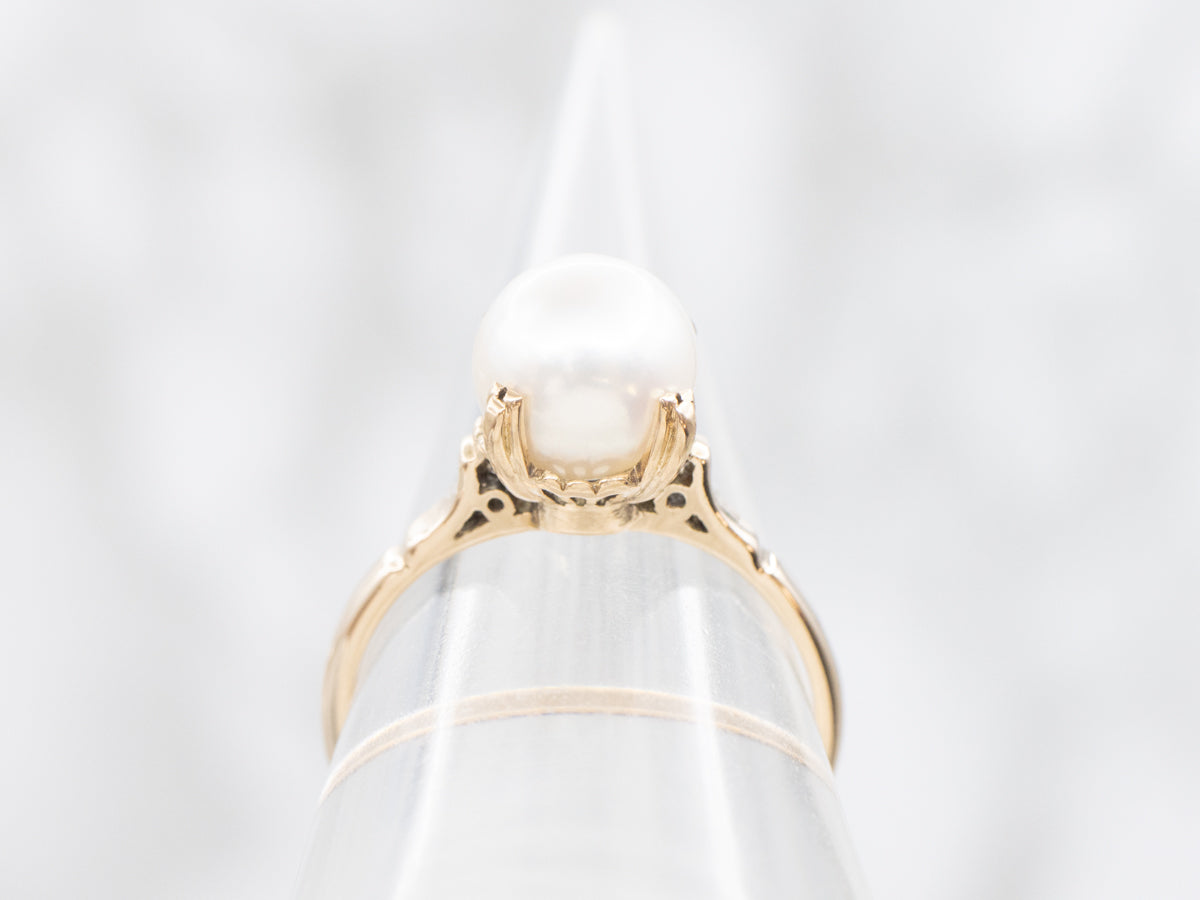 Vintage Gold Pearl Solitaire Ring