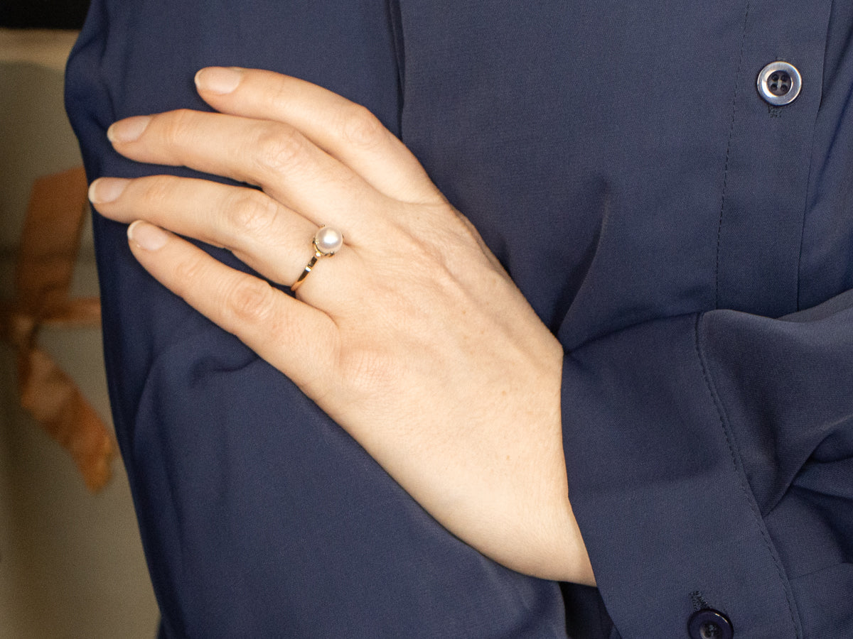 Vintage Gold Pearl Solitaire Ring