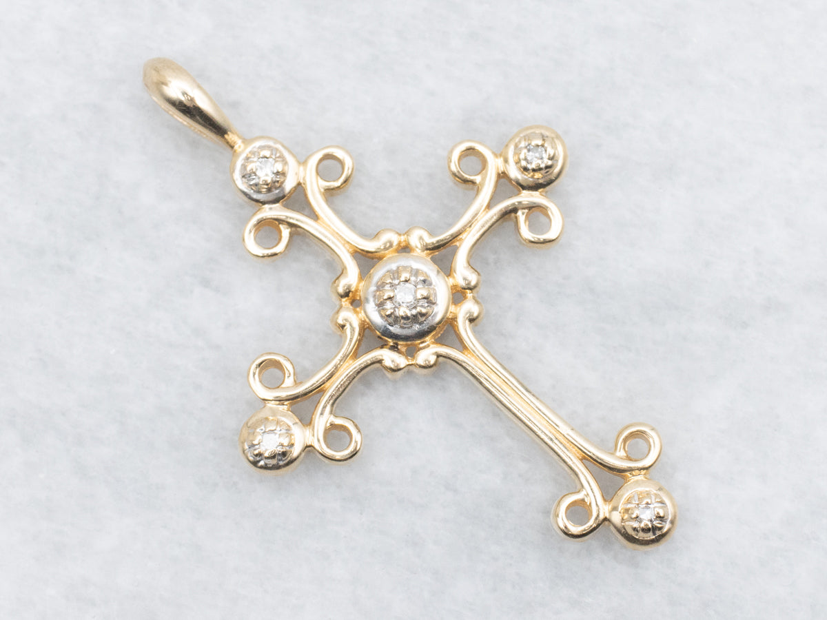 Vintage Gold Diamond Cross Pendant