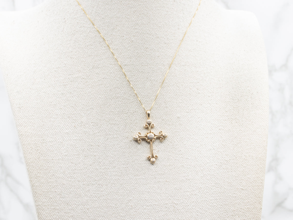 Vintage Gold Diamond Cross Pendant