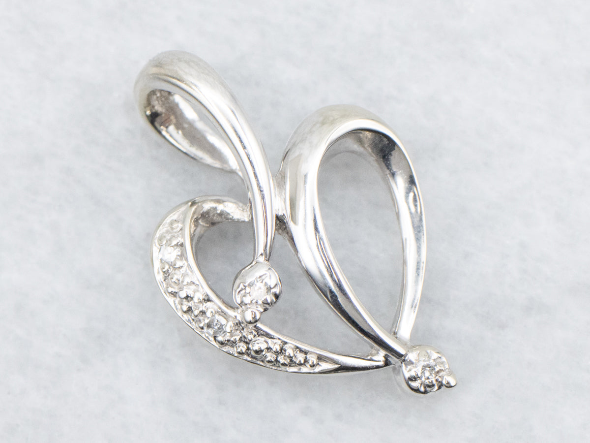 Modernist Gold Diamond Heart Pendant