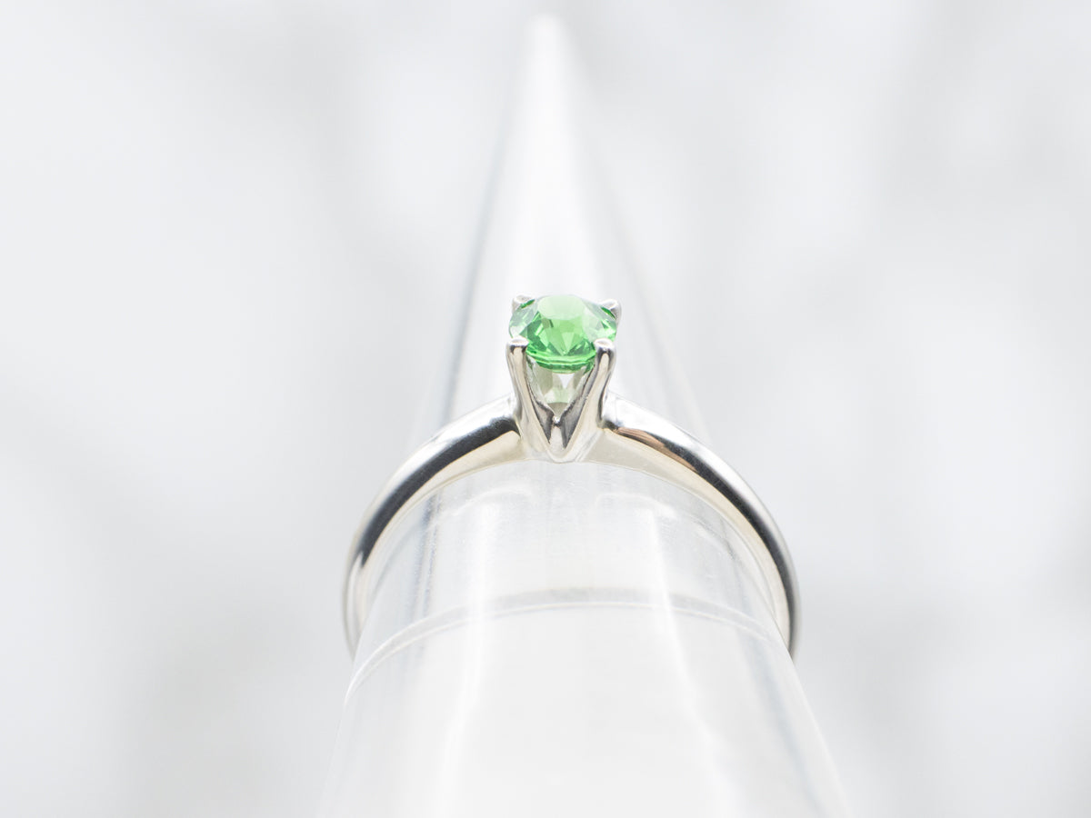 White Gold Green Tsavorite Garnet Solitaire Ring