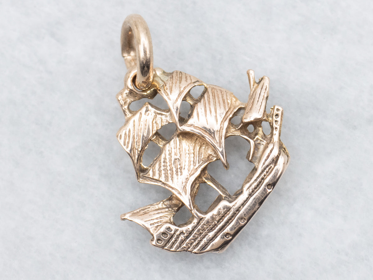 Vintage Gold Spanish Galleon Ship Pendant