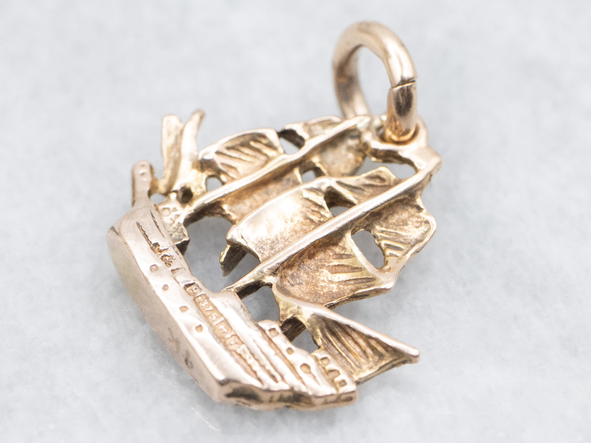 Vintage Gold Spanish Galleon Ship Pendant