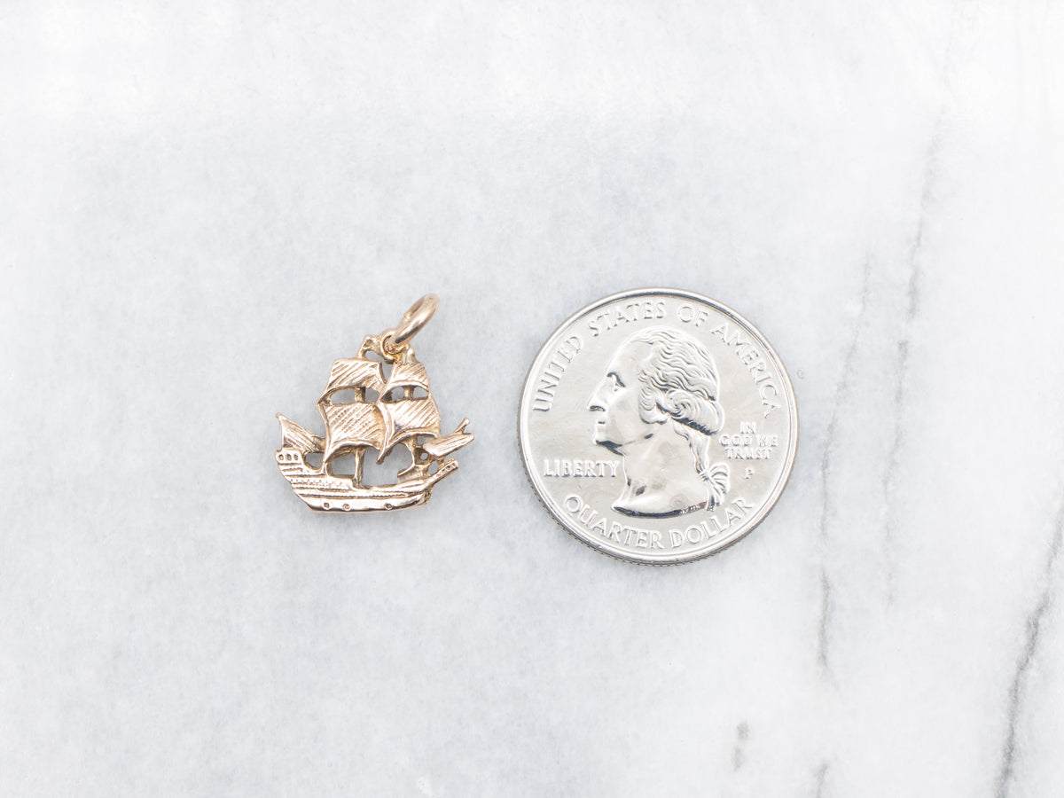 Vintage Gold Spanish Galleon Ship Pendant